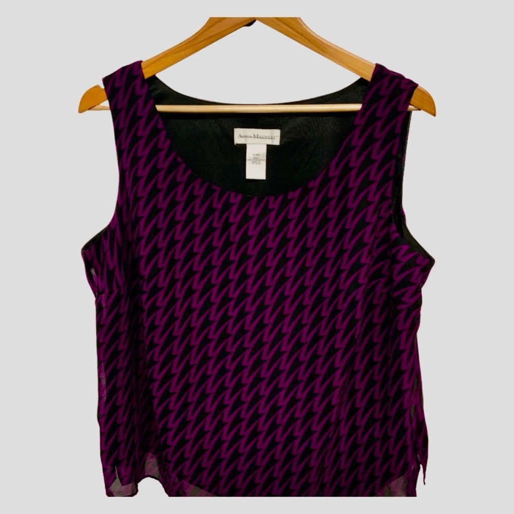 Anna Maxwell Purple & Black Sleeveless Top – Size 16WP